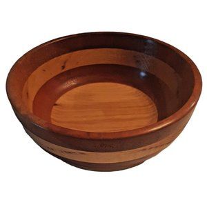 9 Inch Hand Made Striped Wooden Turned Bowl Signed 2013